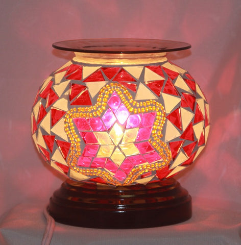 Red & White Mosaic Glass Fragrance Lamp - Style ED369